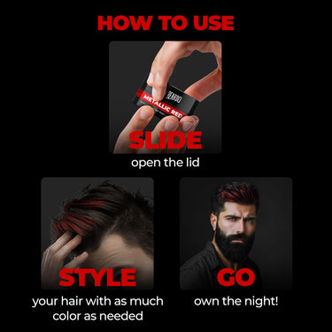 Beardo Dye Hard Temporary Hair Color - Metallic Red, 25g | Temporary 1-Day 1-Wash|DIY Instant Hair Color Makeup for Men| No Bleach | No Ammonia | No Damage